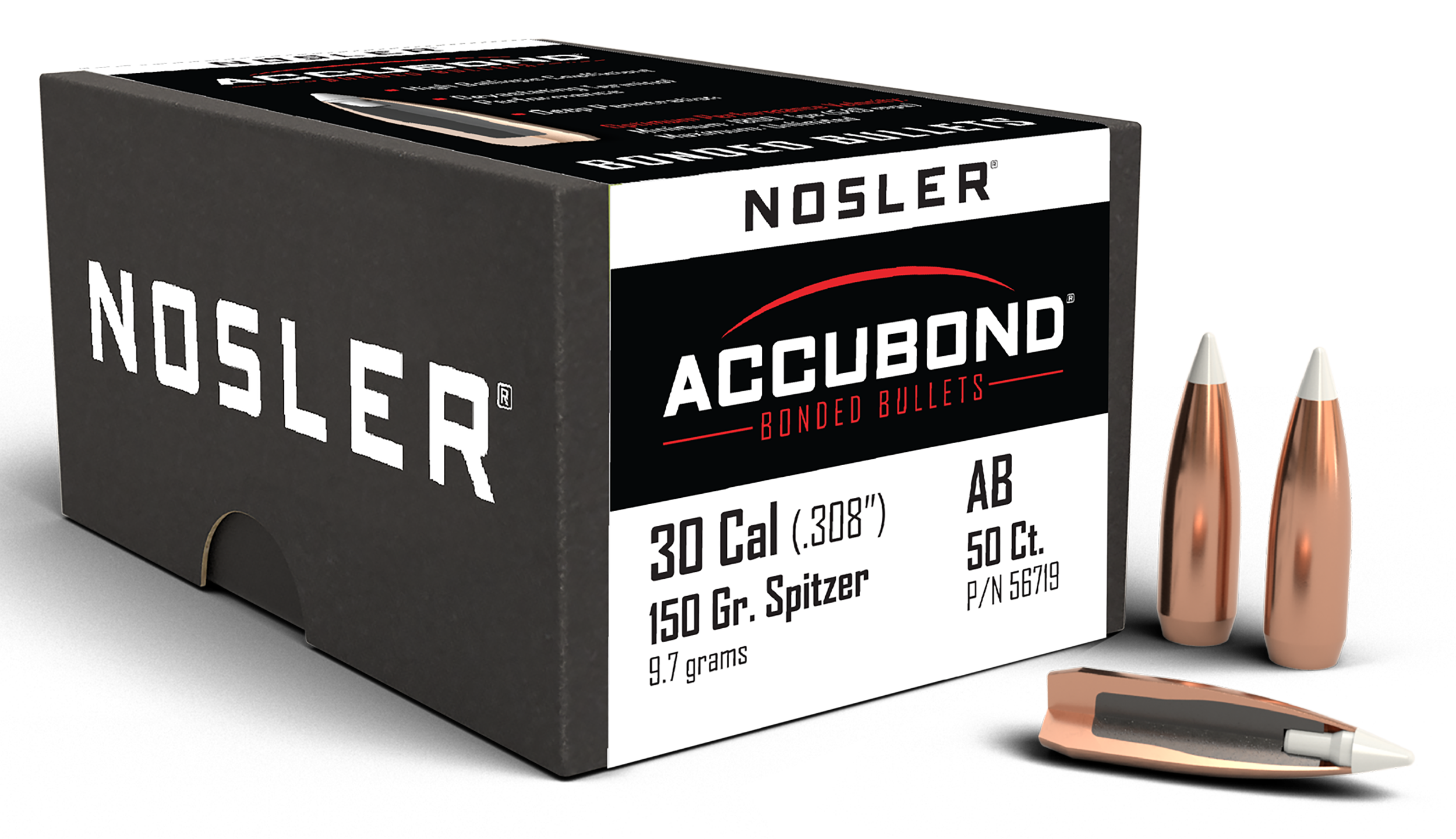 Nosler 56719 AccuBond  30Cal 150gr Spitzer Point Boat Tail 50/Box