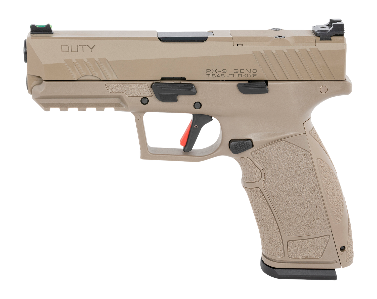 Tisas Arms 15000105 PX-9 Gen3 Duty 9mm Luger 20+1 4.12" Flat Dark Earth Carbon Steel Optic Ready/Serrated Slide, Flat Dark Earth Polymer Frame w/Picatinny Rail, Rubber Grip, RMR Footprint
