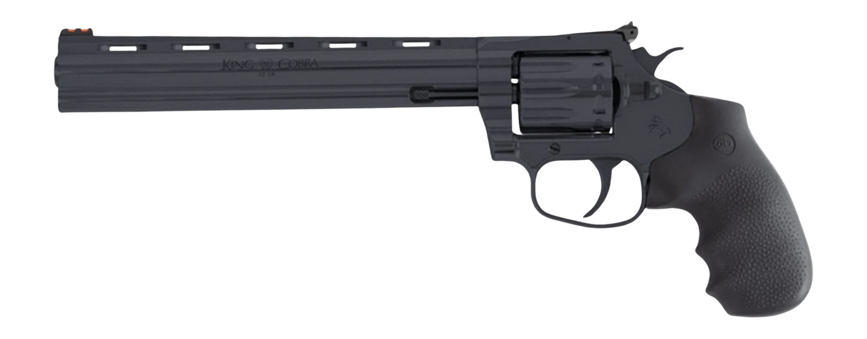 Colt Mfg KCOBRA22-BP8RFO King Cobra Target 22 LR 10rd Shot 8" Blued Vent Rib Barrel, Blued Carbon Steel Cylinder & Frame, Black Hogue Overmolded Grip, Exposed Hammer
