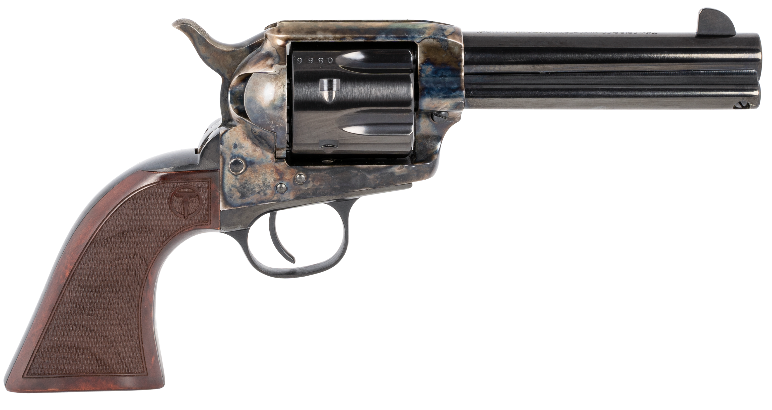 Taylors & Company 550812 Smoke Wagon 45 Colt (LC) Caliber with 4.75" Blued Finish Barrel, 6rd Capacity Blued Finish Cylinder, Color Case Hardened Finish Steel Frame & Checkered Walnut Grip