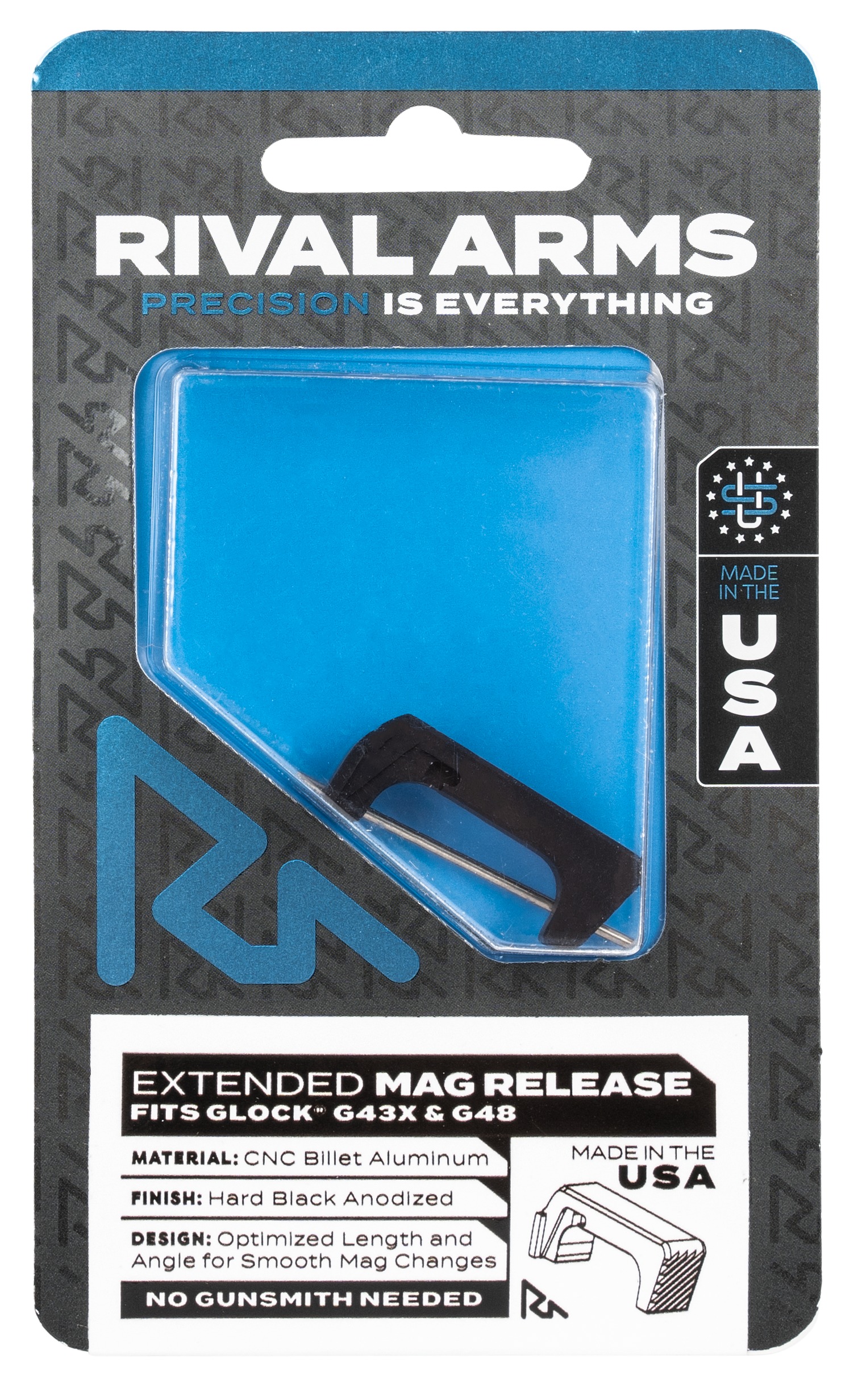 Rival Arms RA72G004A Magazine Release  Extended Black Anodized Aluminum for Glock 43X, 48
