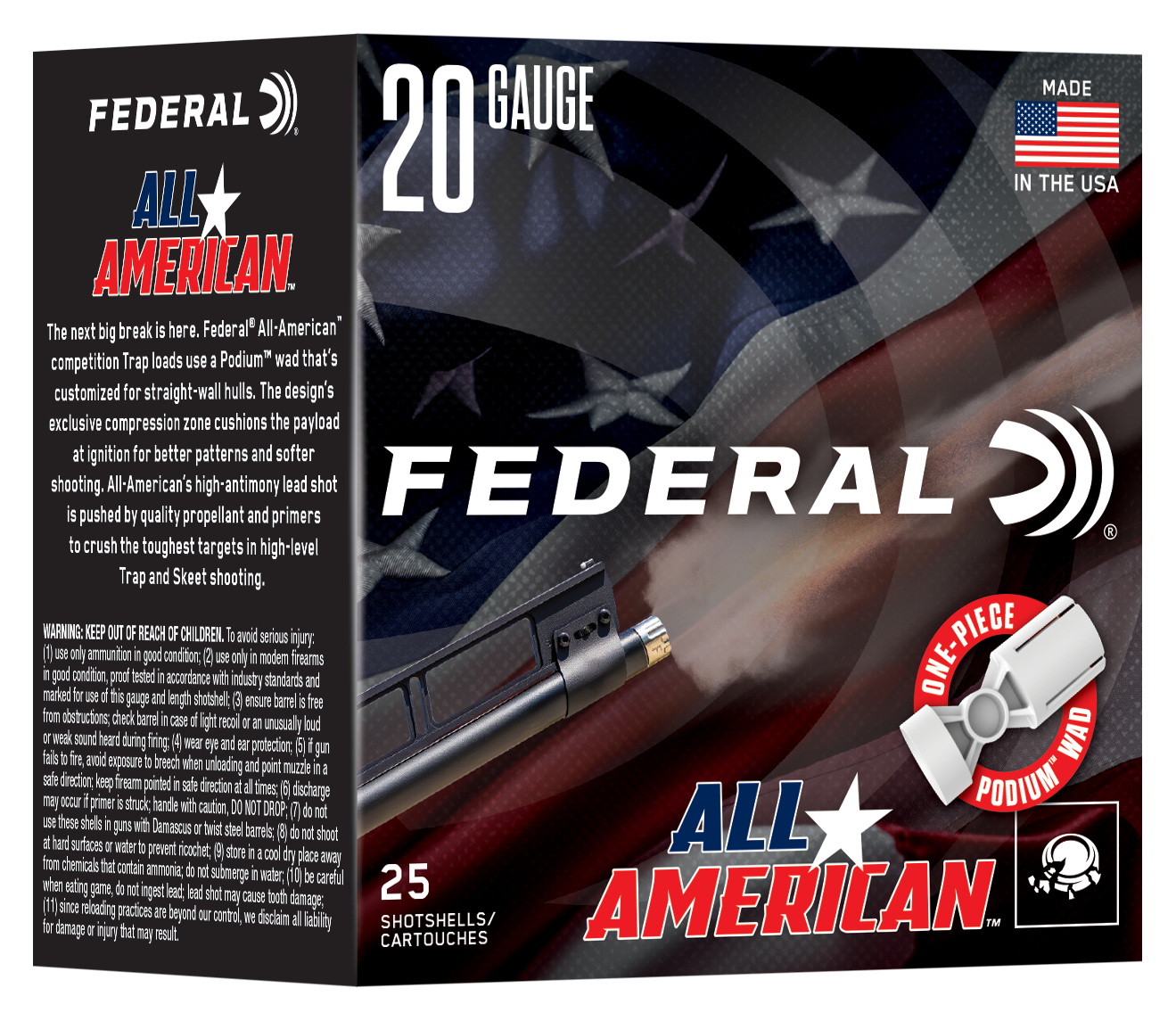 Federal FAA207.5 20Gauge 2.50" 7/8oz 7.5Shot 25 Per Box/10 Case