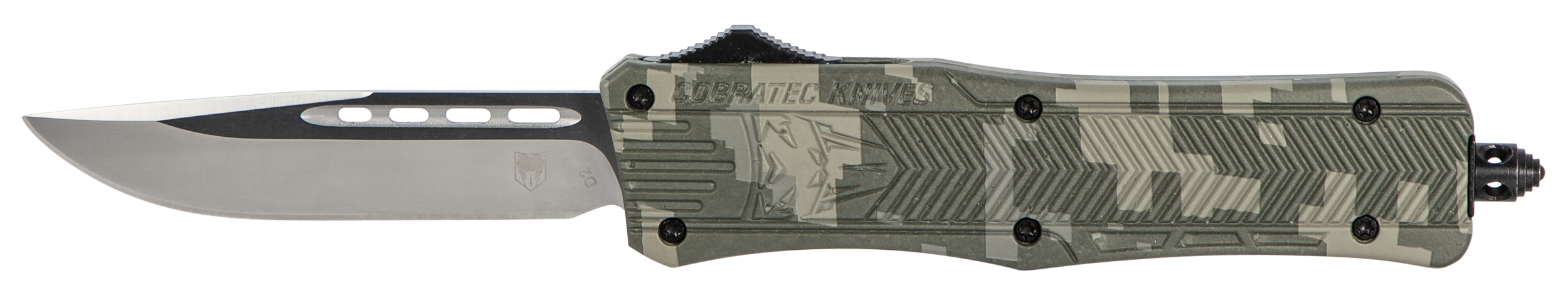 CobraTec Knives MADCCTK1MDNS CTK-1  Medium 3" OTF Drop Point Plain D2 Steel Blade/Army DigiCamo Aluminum Handle Features Glass Breaker Includes Pocket Clip