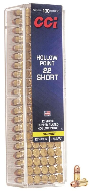 CCI Short Hollow Point Rimfire Ammunition .22 Short 27 gr CPHP 1105 fps 5000/ct (50-100/ct)