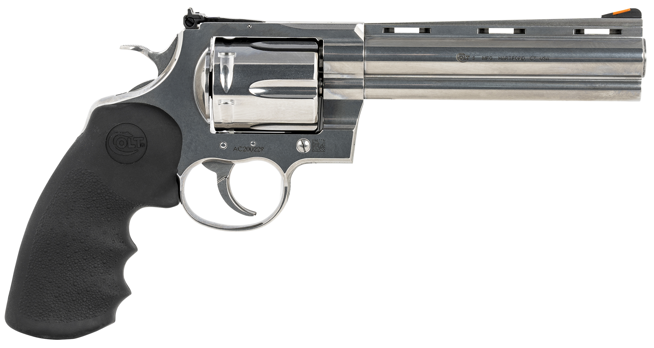 Colt Mfg ANACONDASP6RTS Anaconda  44 Mag 6 Shot 6" Stainless Recessed Target/Vent Rib Barrel,  Cylinder & Frame, Black Hogue Rubber w/Finger Grooves Grip