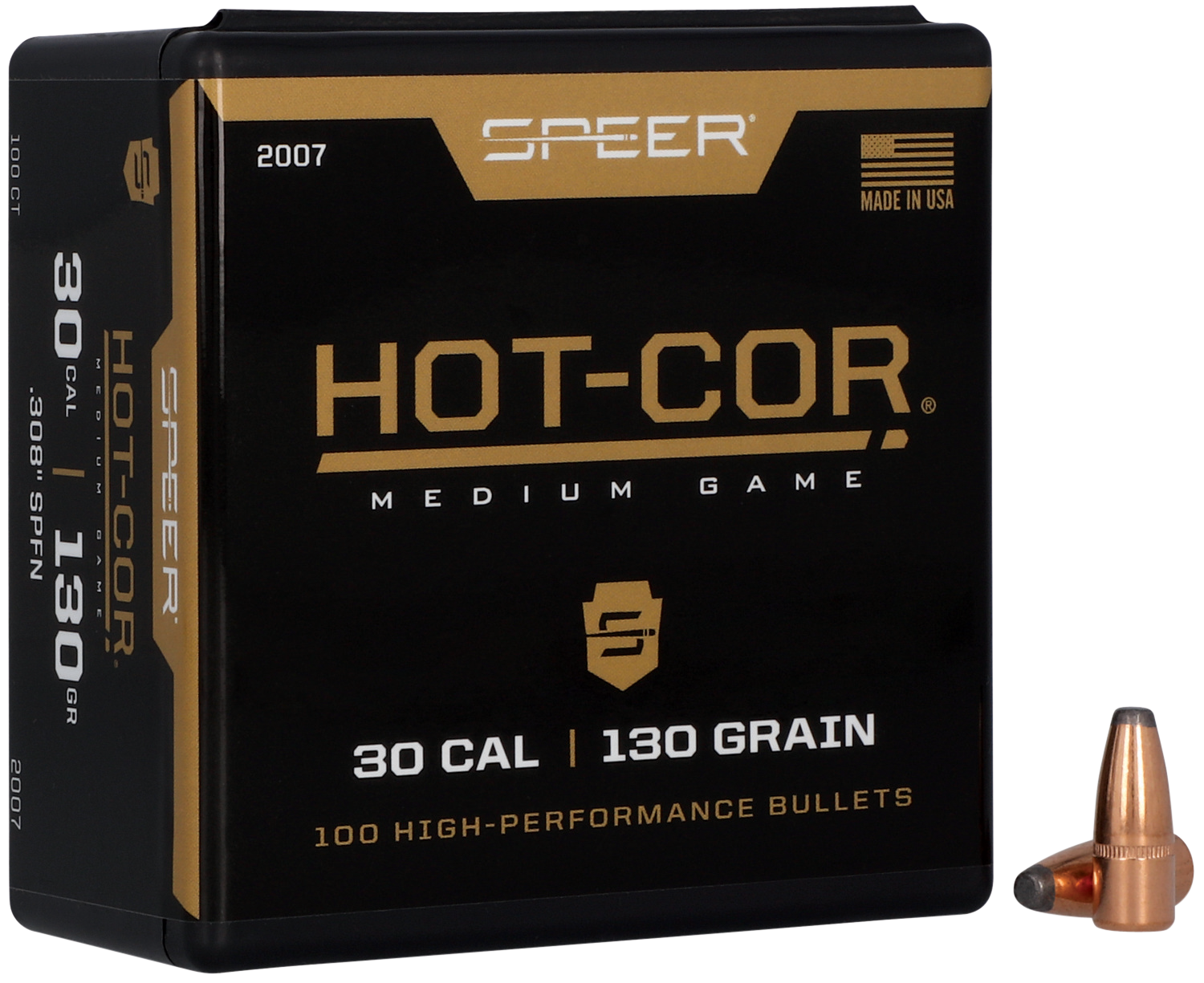 Speer 2007 Hot-Cor  30Cal 130gr Soft Point Flat Nose 100 Per Box/5 Case