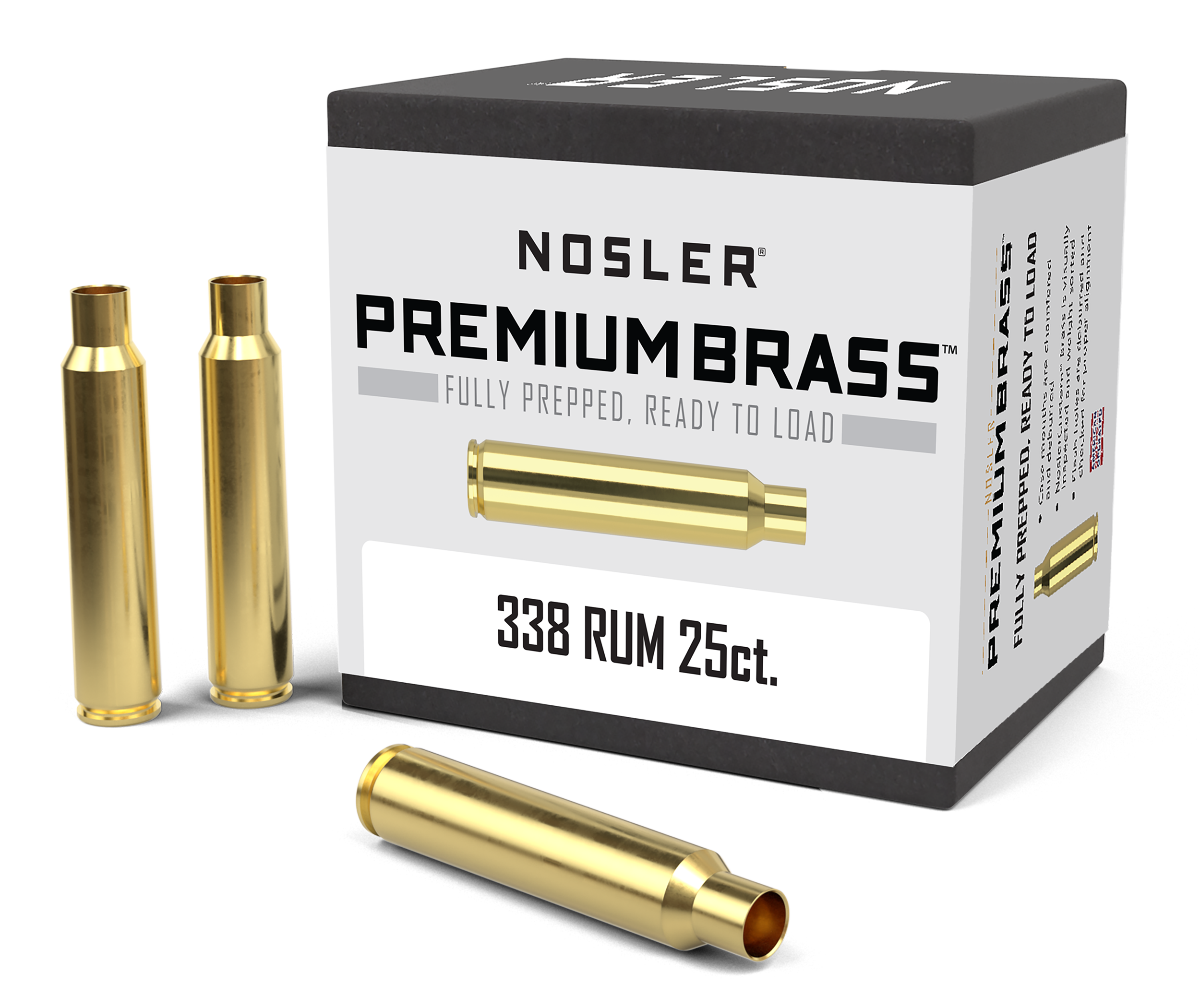 Nosler 11912 Premium Brass Unprimed Cases 338RUM Brass 25Count