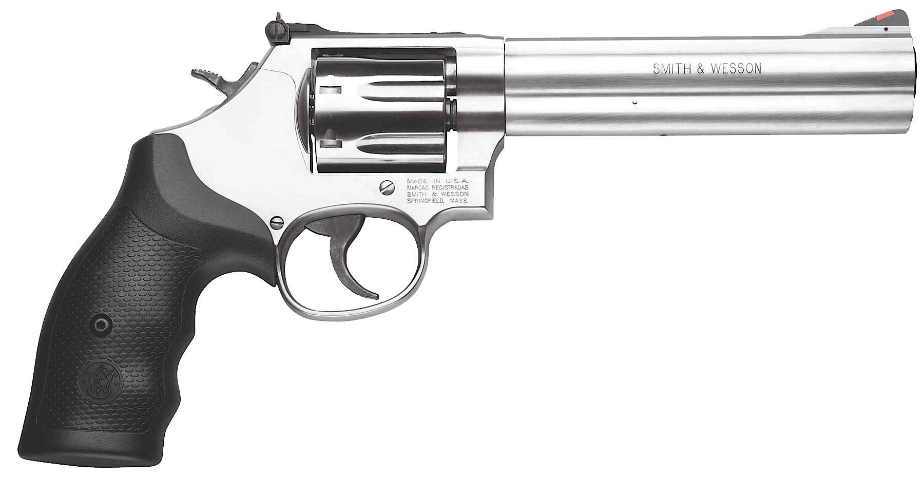 Smith & Wesson 164198 Model 686 Plus 357 Mag or 38 S&W Spl +P  Stainless Steel 6" Barrel & 7rd   Cylinder, Satin Stainless Steel L-Frame, Red Ramp Front/White Outline Rear Sights, Internal Lock