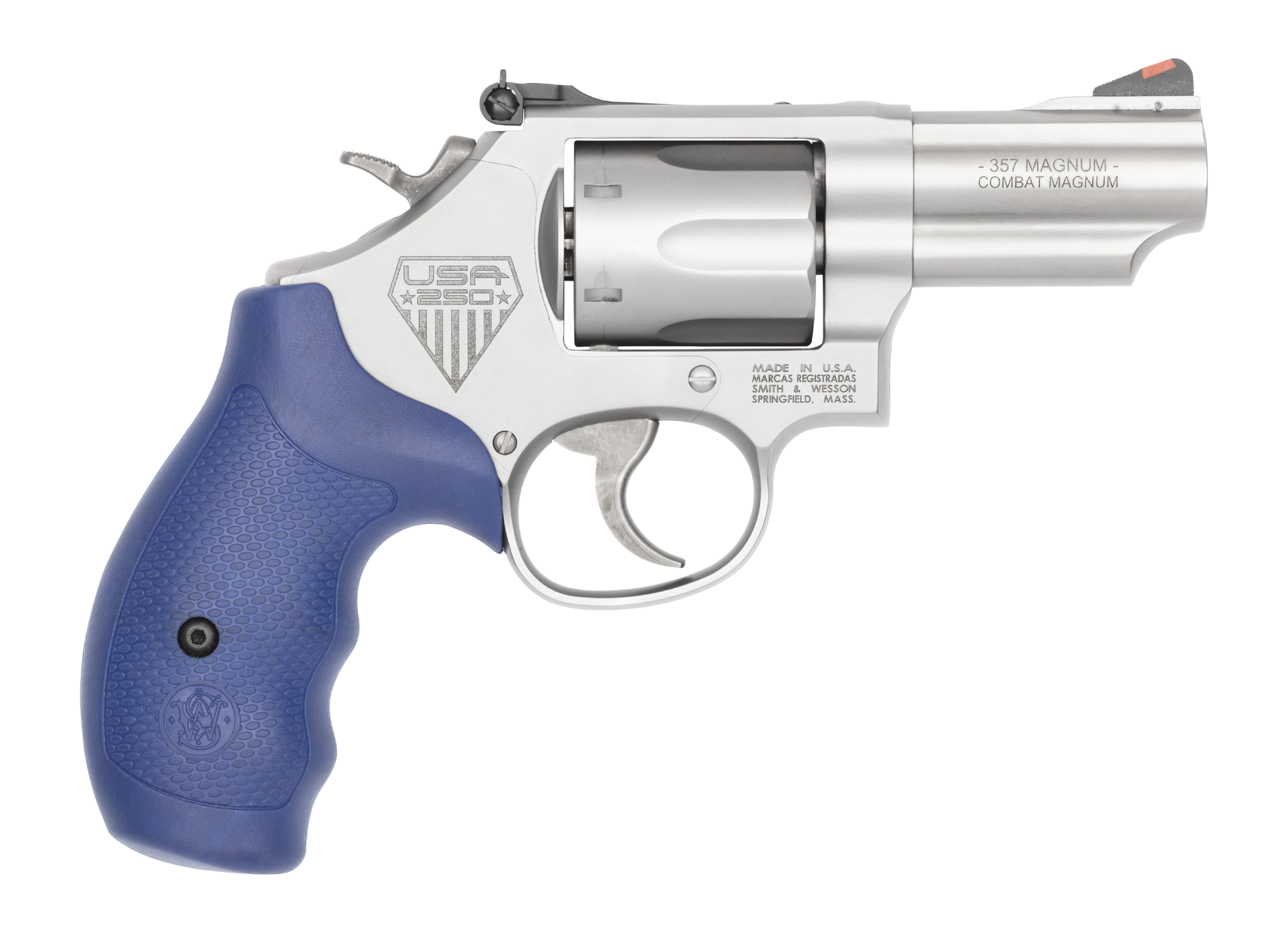 Smith & Wesson 14958 Model 66 Combat Magnum America's 250th Limited Edition K-Frame 38 Special +P/357 Mag 6rd Shot 2.75" Engraved Stainless Steel Frame w/USA 250, Blue Textured Grip, No Safety