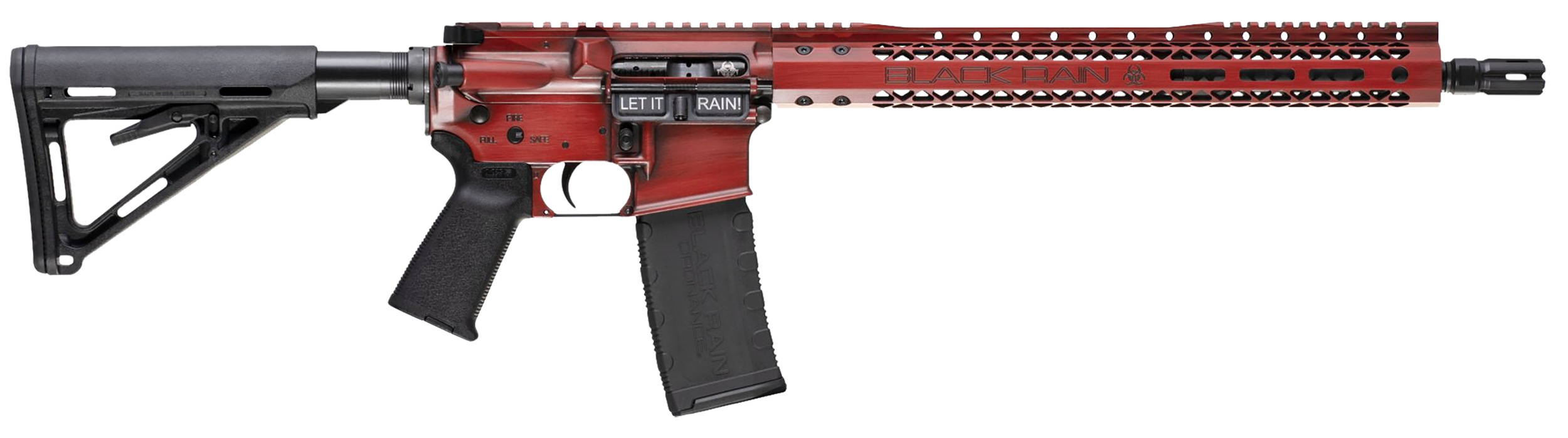 Black Rain Ordnance BROWTPRB Spec 15+ We The People 5.56x45mm NATO 30+1 16", Red Battleworn with Deep Engraving, 15" Slim M-LOK, Magpul Grip/Carbine Stock, Castle Flash Hider