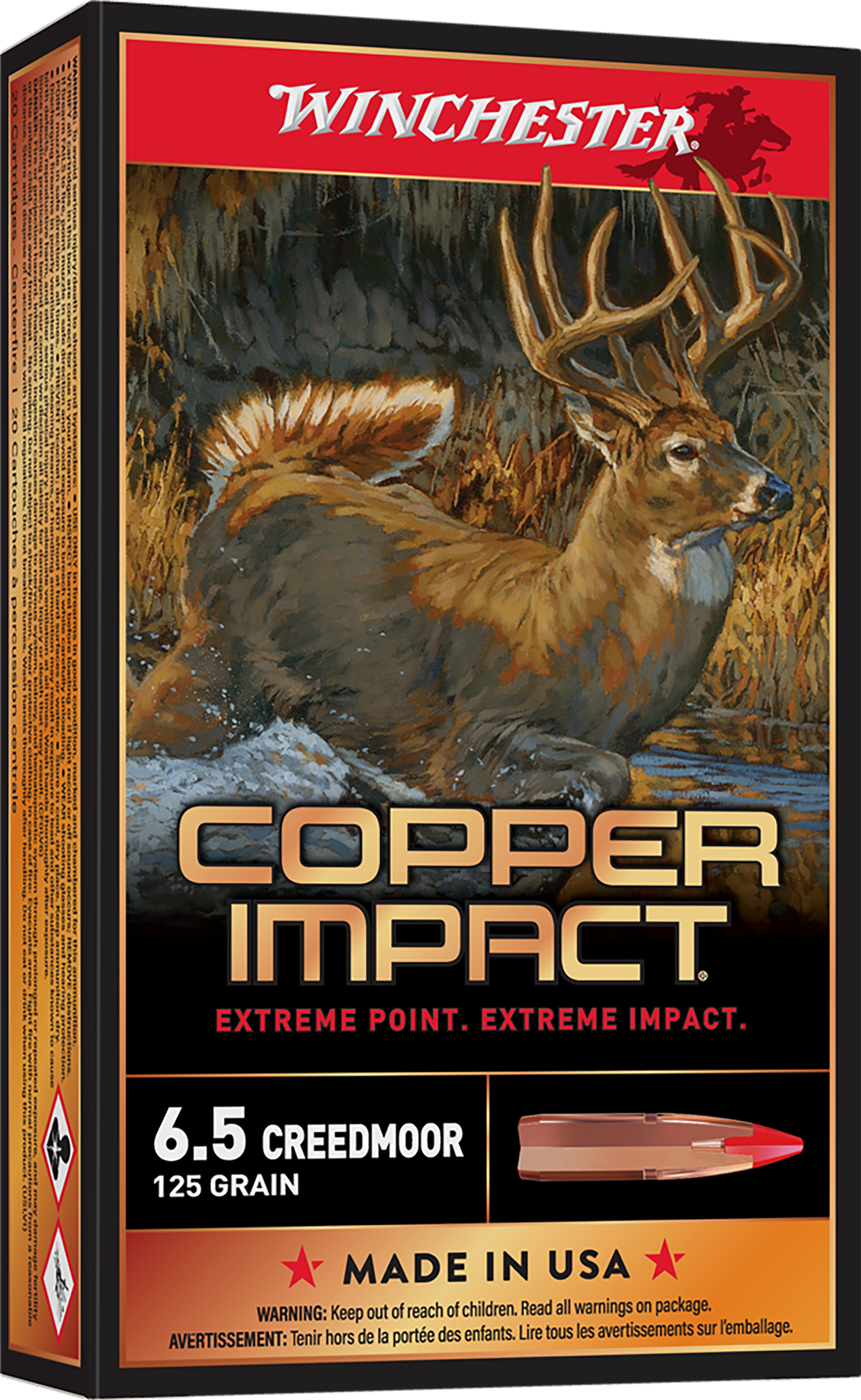 Winchester Ammo X65CLF Copper Impact  6.5Creedmoor 125gr Copper Extreme Point Lead Free 20 Per Box/10 Case