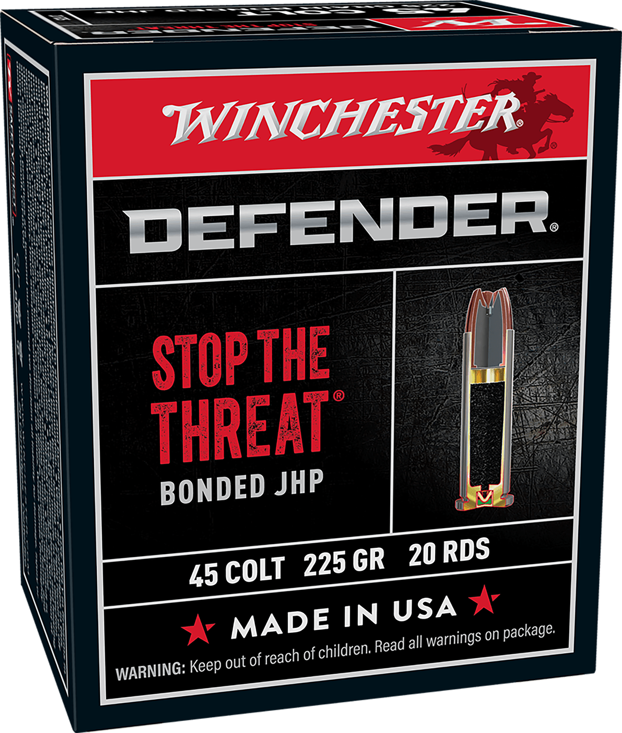 Winchester Ammo S45CPDB Defender  45Colt 225gr Bonded Jacket Hollow Point 20 Per Box/10 Case
