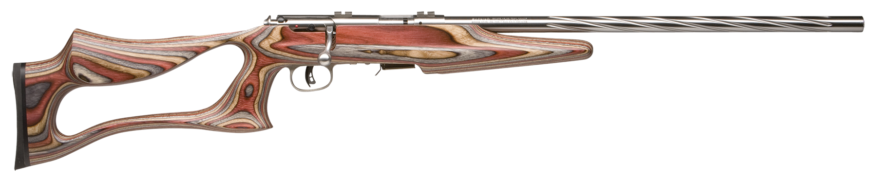 Savage Arms 92750 93 BSEV Full Size 22 WMR 5+1 21" Matte Heavy Spiral Fluted Barrel, Matte Stainless Steel Drilled & Tapped Receiver, Royal Jacaranda Thumbhole Laminate Stock, Right Hand