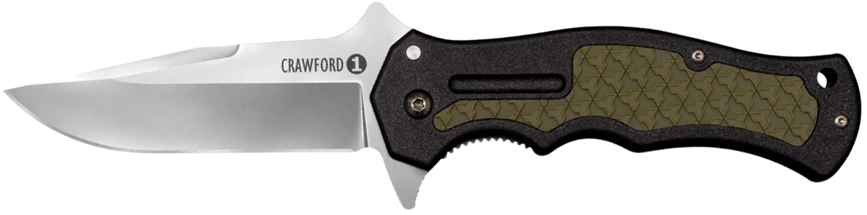 Cold Steel CS20MWC Crawford 1 3.50" Folding Plain 4034 Stainless Steel Blade/Black w/OD Green Traction Inlays GRN Handle Includes Pocket Clip
