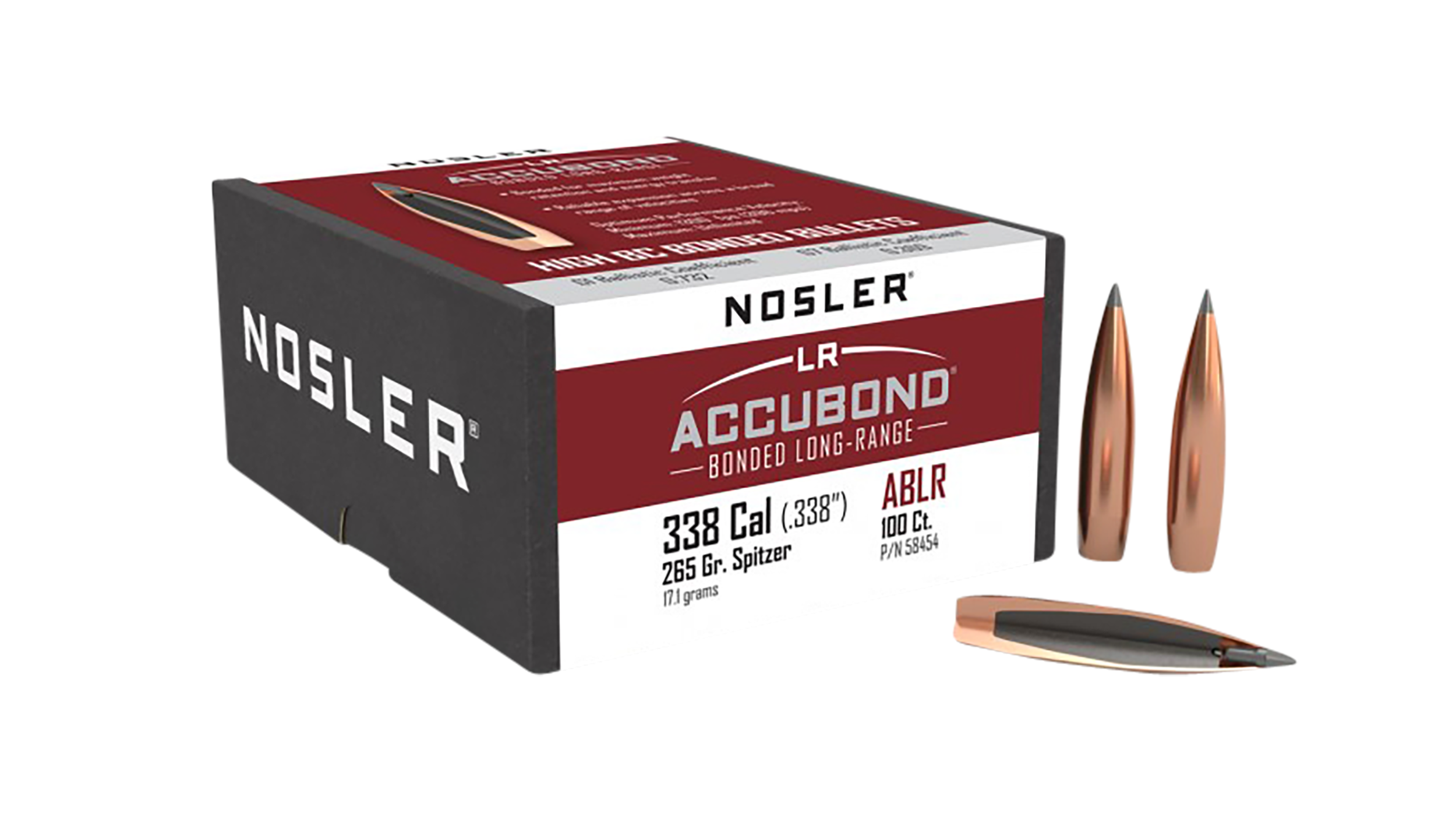 Nosler 58454 AccuBond Long Range 338Cal 265gr Spitzer Point Boat Tail 100/Box