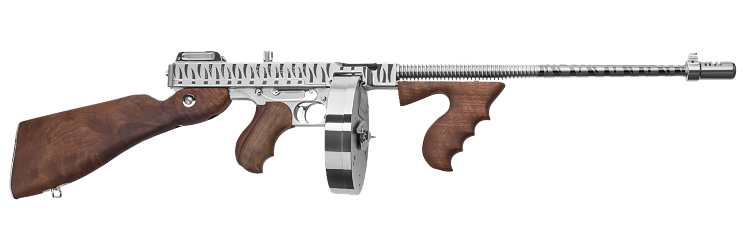 Thompson T150DCRTS 1927A-1 Deluxe 45 ACP Caliber with 16.50" Barrel, 20+1 Capacity (Stick), 50+1 Capacity (Drum), Hard-Chrome w/Tiger Stripe Metal Finish, American Walnut Stock Wood Grip Right Hand