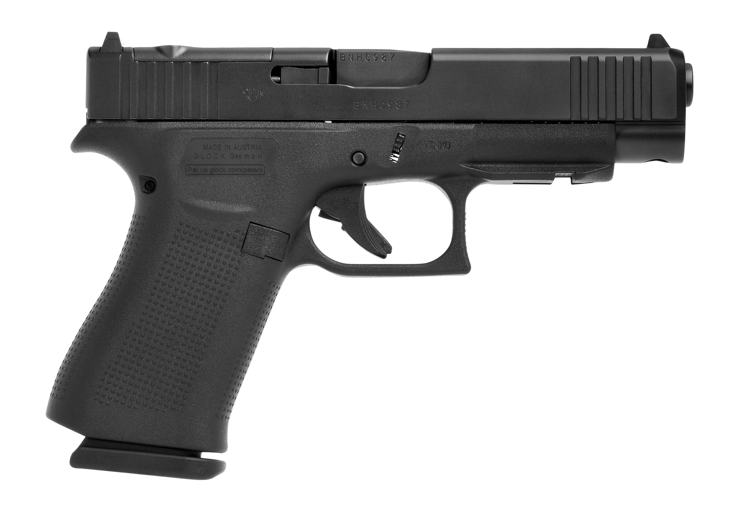 Glock PA4850203FR G48 Slim Compact 9mm Luger 15+1 4.17" Black GMB Barrel, Black nDLC Optic Ready/Serrated Steel Slide, Black Polymer Frame w/Beavertail & Front Rail, Black Textured Polymer Grip, Righ