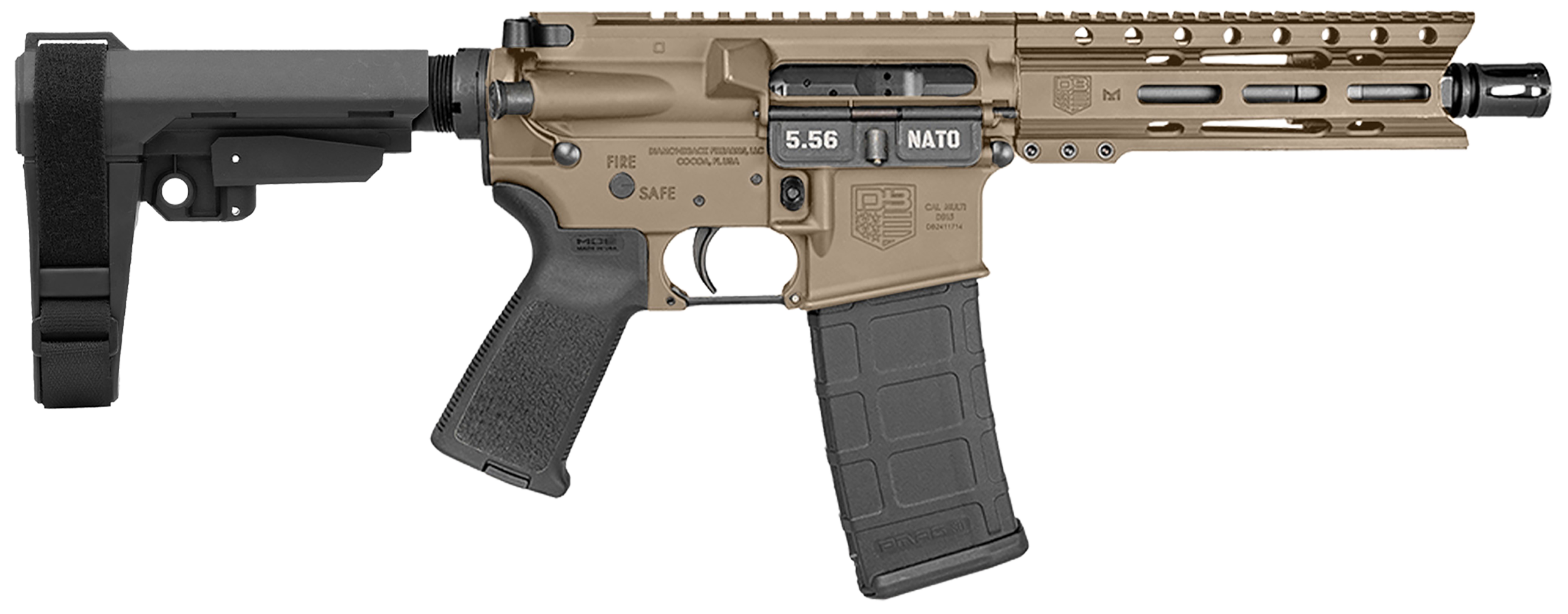 Diamondback DB1913K061 DB15  5.56 NATO 30+1 7" Flat Dark Earth Cerakote Heavy Barrel 7075-T6 Aluminum Receiver 6" M-LOK Handguard SBA3 Brace Magpul MOE Grip