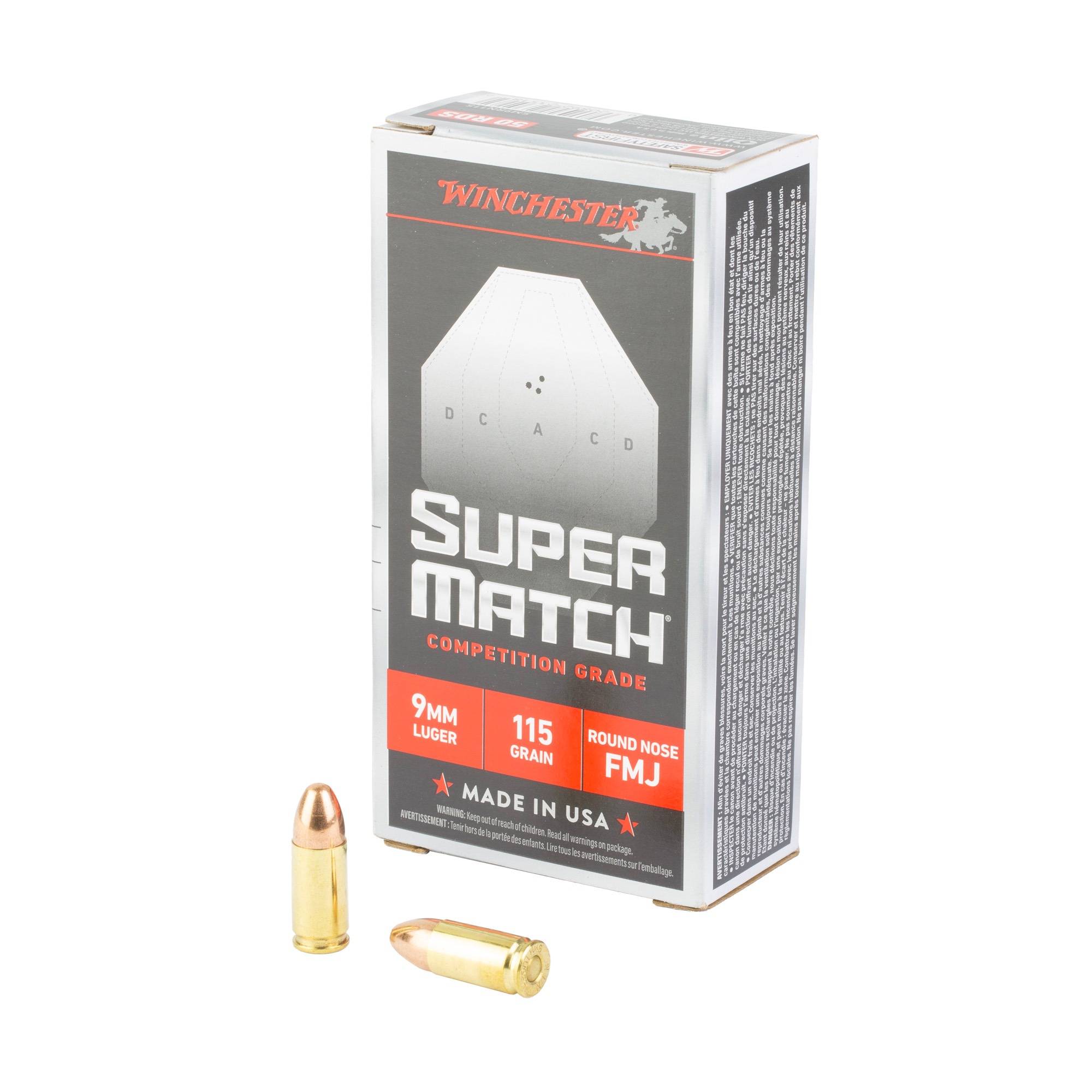 Winchester Super Match 9mm 115gr FMJ 50rd Box