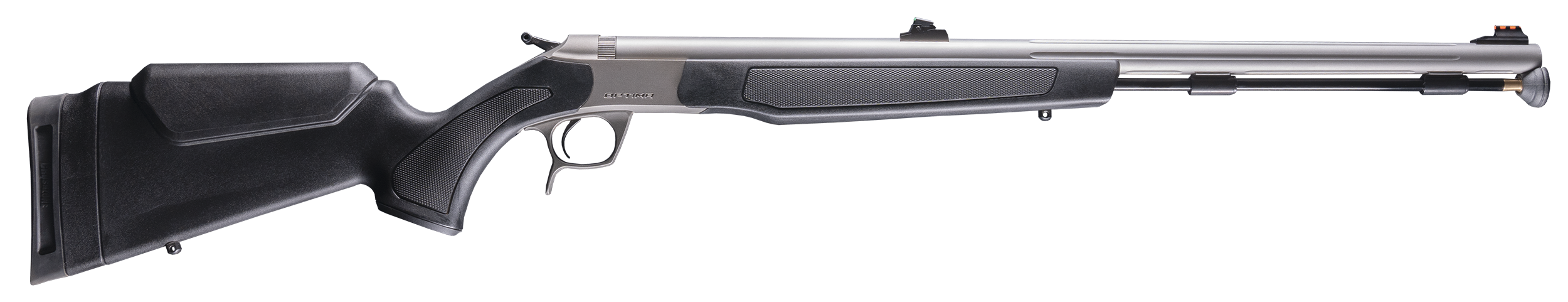 CVA PR2050S Optima  50 Cal 26" Stainless Fluted Barrel, Drilled & Tapped Stainless Steel Receiver, Fixed Black Synthetic Stock, Fiber Optic Sights