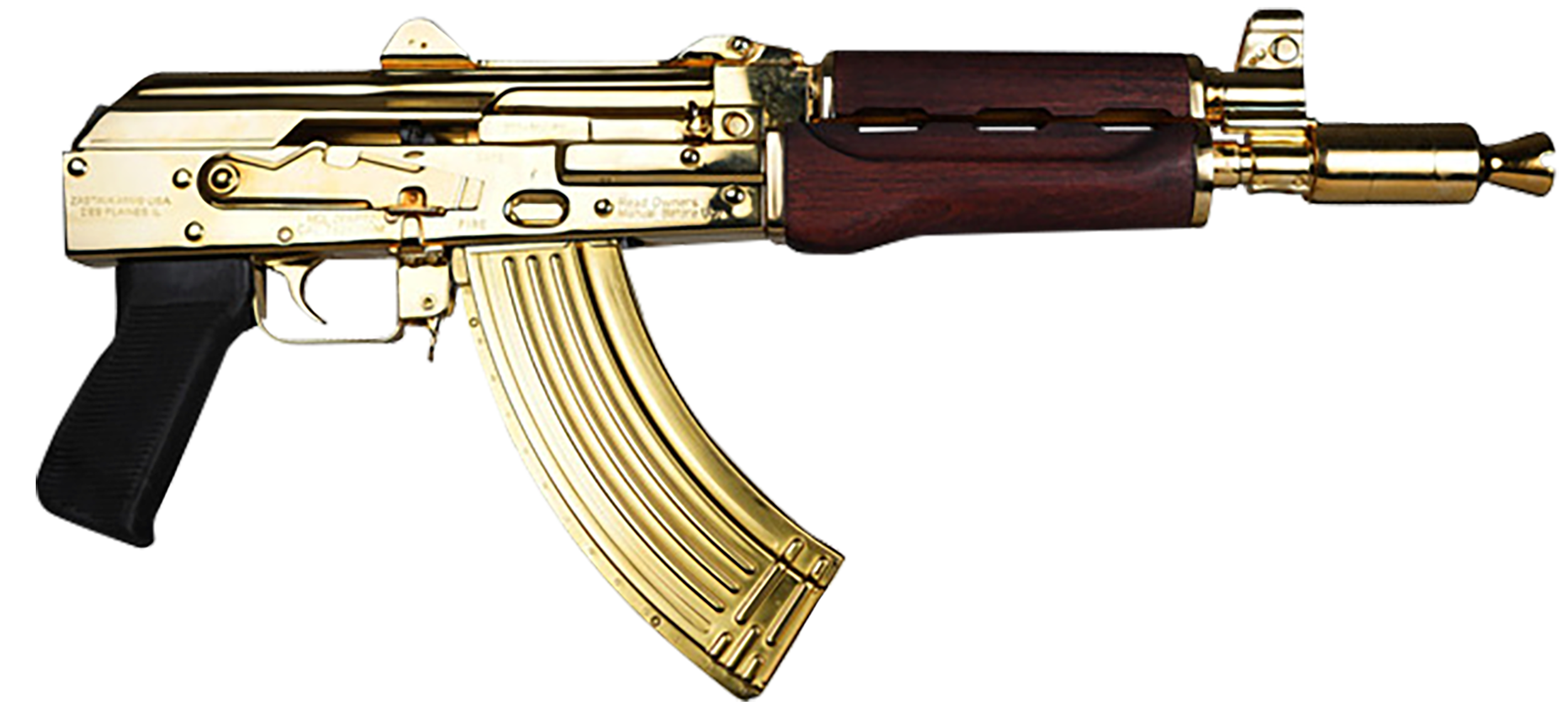 Zastava Arms Usa ZP92762SRGL ZPAP 92 7.62x39mm 30+1 10" 24K Gold Plated/ Cold HammerForged/ Chrome Lined Barrel, Steel 24K Gold Plated Receiver, Serbian Red Wood Grips