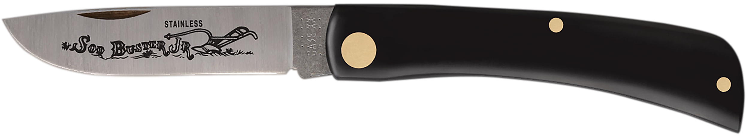 Case 00095 Sod Buster Jr. 2.80" Folding Skinner Plain Etched As-Ground Stainless Steel Blade Black Synthetic Handle
