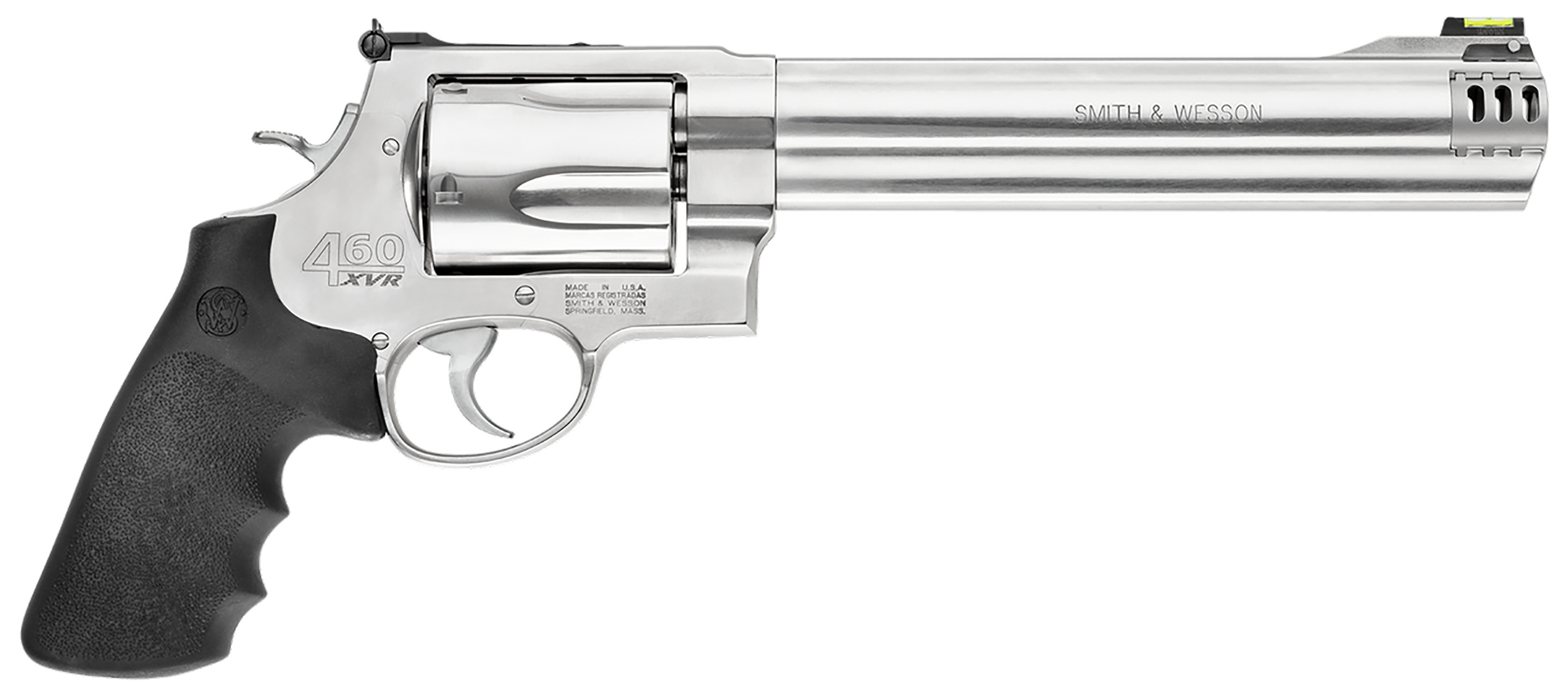 Smith & Wesson 163460 Model 460 XVR Extra Large 460 S&W Mag 5 Shot 8.38" Satin Compensated Barrel, Satin Cylinder, Satin Stainless Steel Frame, Black Finger Grooved Grip, Exposed Hammer