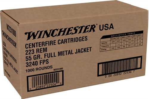 WINCHESTER USA 223 REM 55GR FMJ 1000RD CASE LOT