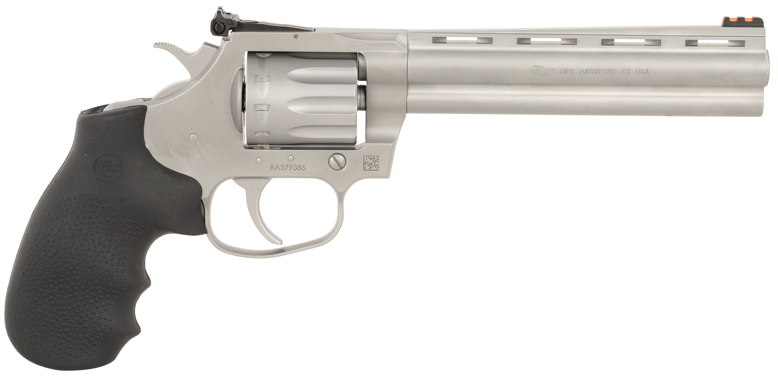 Colt Mfg KCOBRA22SM6RFO King Cobra Target 22 LR 6 Shot 6" Matte Stainless Steel Vent Rib Barrel, Matte Stainless Stainless Steel Frame & Cylinder, Black Hogue Overmolded Grip, Exposed Hammer