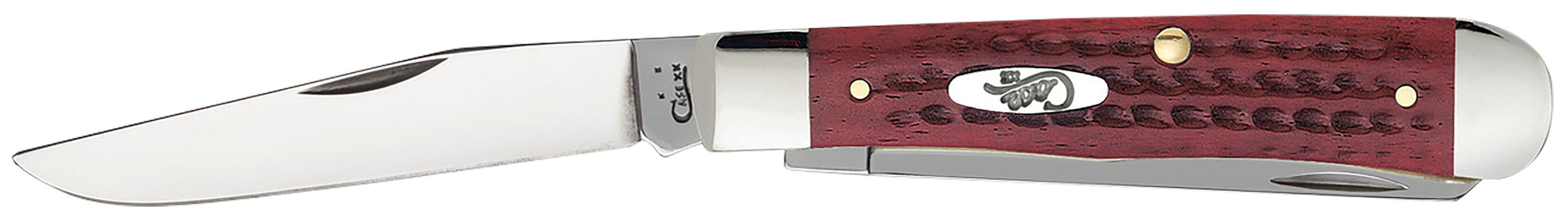 Case 00783 Trapper  Medium 3.25"/3.27" Folding Clip Point/Spey Plain Mirror Polished Tru-Sharp SS Blade Corn Cob Jigged Old Red Bone Handle