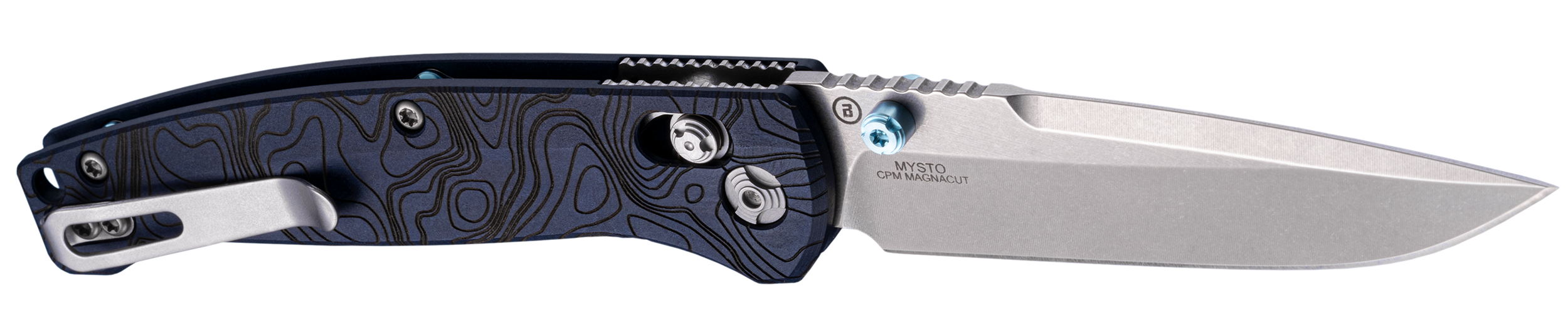 Hogue 24456 Mysto  3.40" Folding Clip Point Plain Black Stonewashed CPM MagnaCut Steel Blade, Maple Valley Richlite Blue Handle
