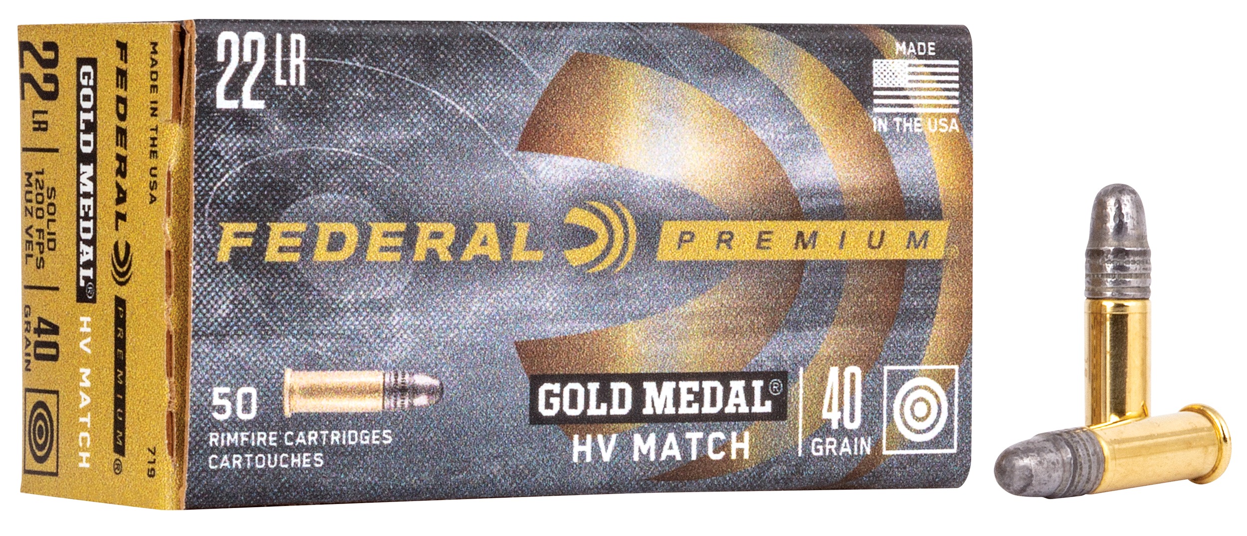 Federal 719 Gold Medal  22LR 40gr Lead Round Nose 50 Per Box/100 Case