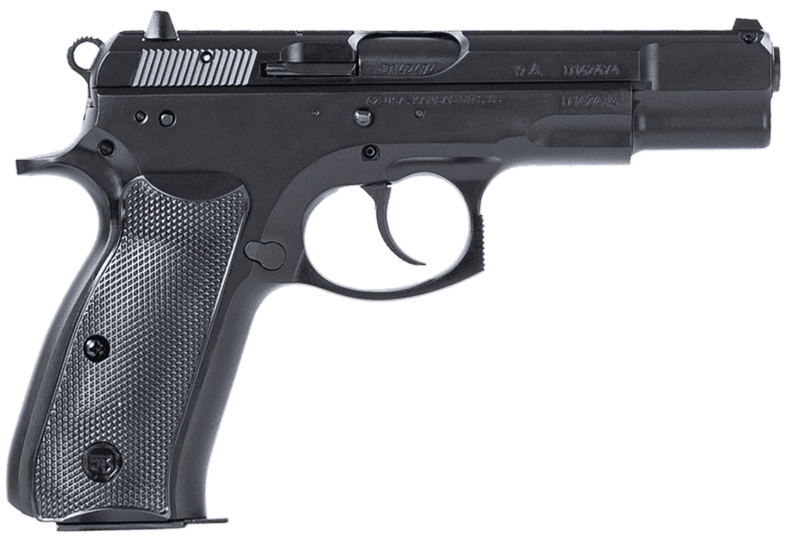 CZ-USA 91130 75BD  9mm Luger 16+1 4.60" Black Steel Barrel, Black Steel Serrated Slide, Black Polycoat Steel Frame w/Beavertail, Black Plastic Grip, Ambidextrous