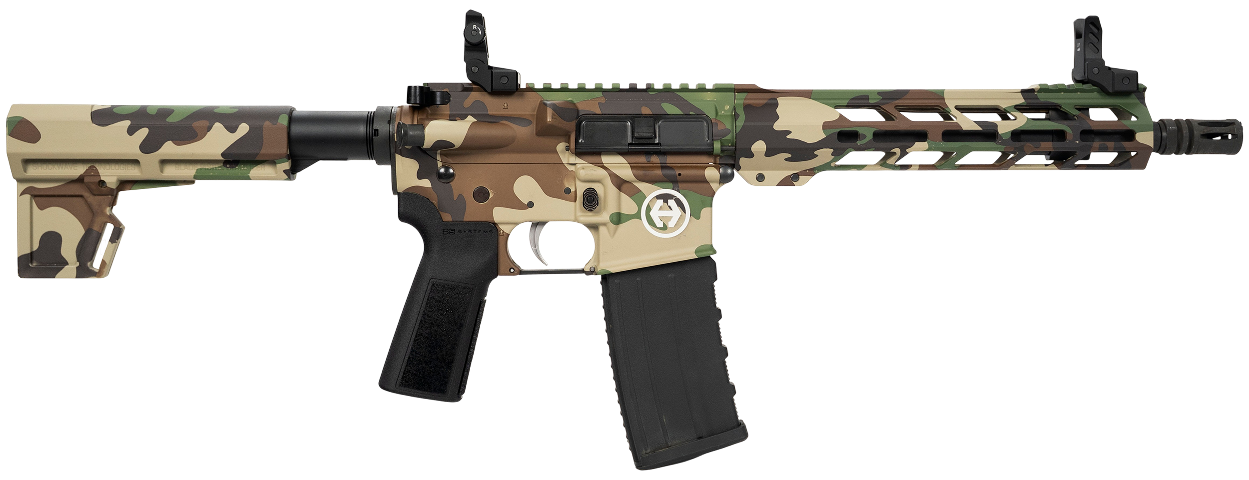 Hi-Point HP15P-300BLKM81 HP 15P 300 Blackout 30+1 10.50" Black Threaded Barrel, M81 Woodland Camo Aluminum Receiver w/Picatinny Rail, M-LOK Handguard, Blade Polymer Brace, B5 P Type 23 Grip