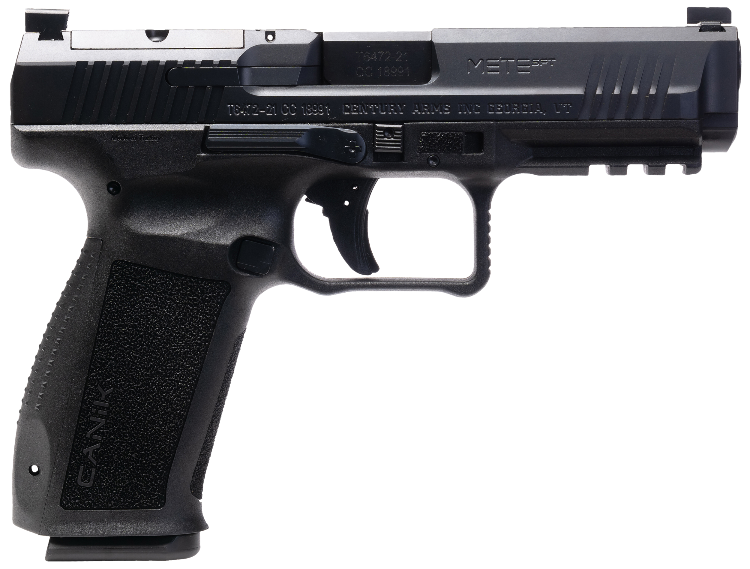 Canik HG6826N Mete SFT 9mm Luger 10+1 4.46" Black Nitride Steel Barrel, Black Cerakote Optic Ready/Serrated Steel Slide, Black Polymer Frame w/Picatinny Rail, Interchangeable Backstrap Grip