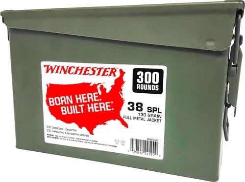 WINCHESTER 38 SPECIAL 130GR FMJ-RN CASE OF (2) 300RD CANS