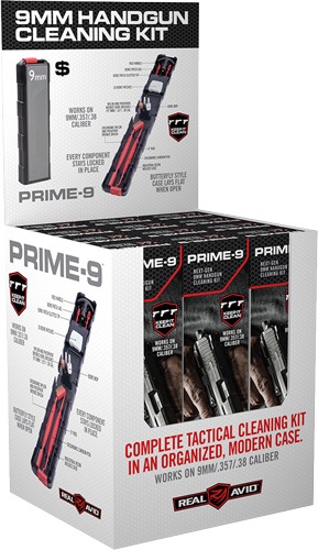 REAL AVID PRIME 9MM PISTOL CLEANING KIT 12PC. DISPLAY