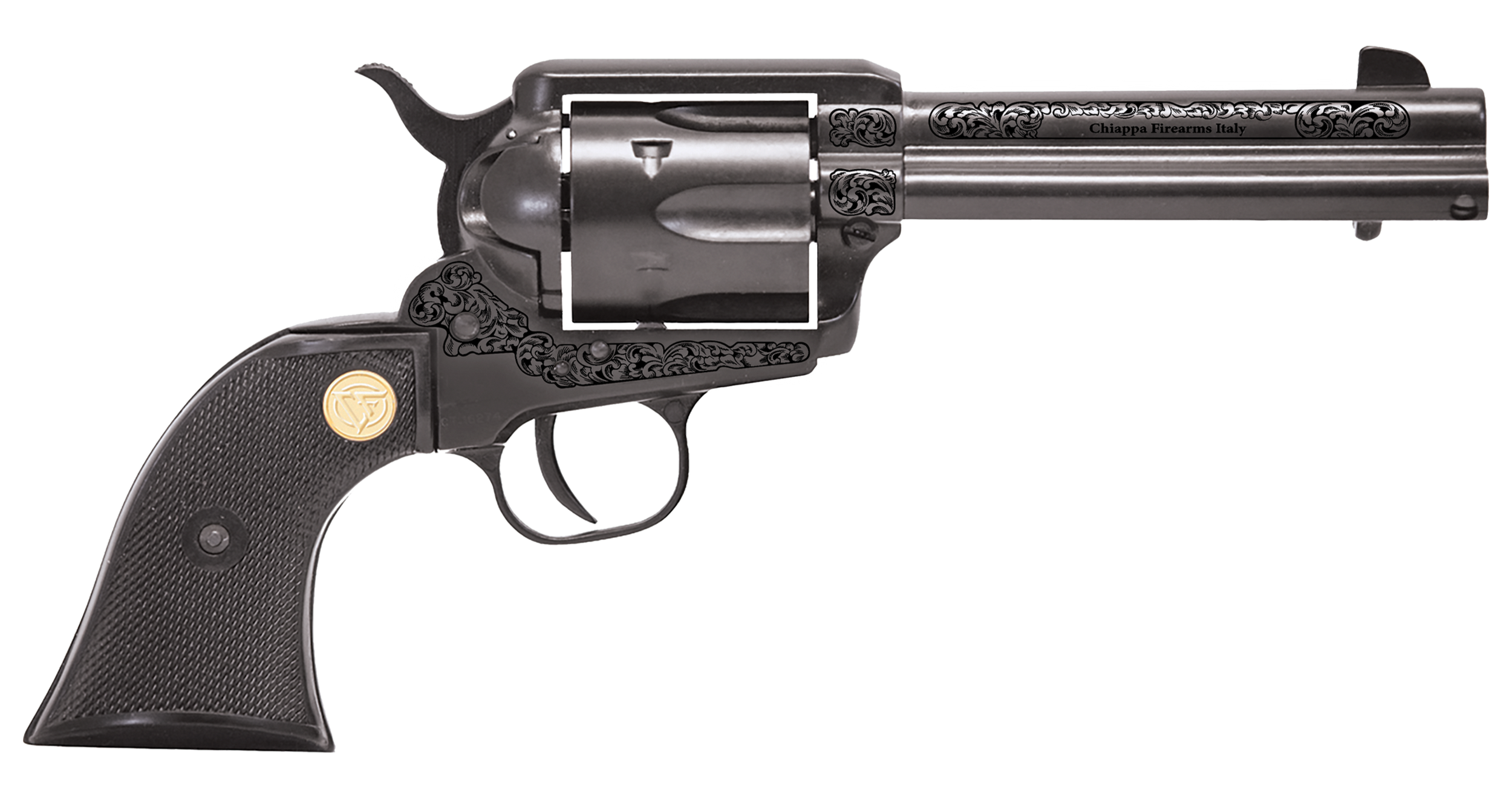 Chiappa Firearms 340340 1873 22 LR 6 Shot 4.75" Black Engraved Barrel, Black Cylinder, Black Engraved Alloy Frame, Black Plastic Grip, Exposed Hammer