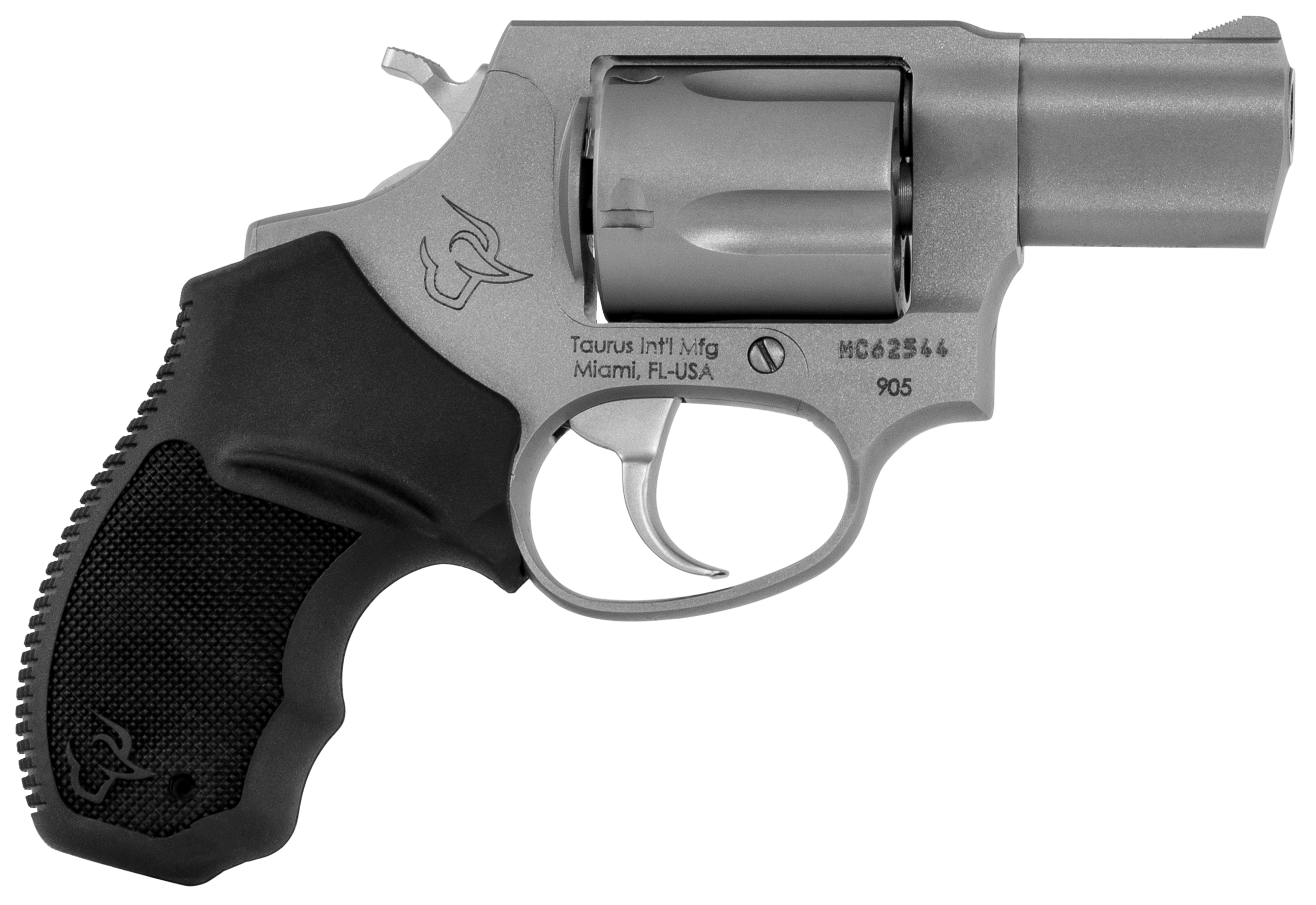 Taurus 2-905029 905  Small 9mm Luger 5 Shot 2" Matte Stainless Steel Barrel, Cylinder & Frame, Black Finger Grooved Rubber Grip, Transfer Bar Safety, Exposed Hammer