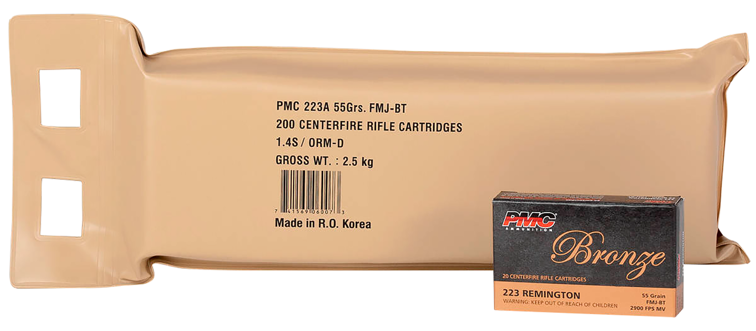 PMC 223ABP Bronze Battle Pack 223Rem 55gr Full Metal Jacket Boat Tail 200 Per Box/5 Case