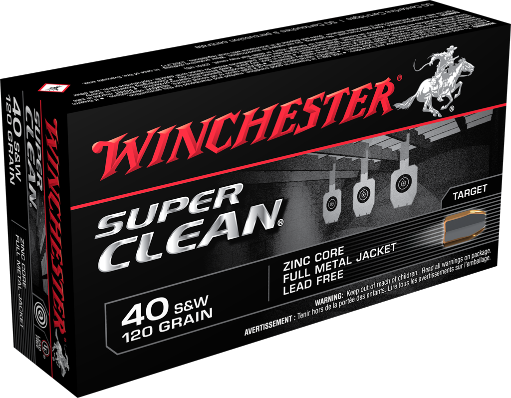 Winchester Ammo W40SWLF Super Clean  40S&W 120gr Lead Free Full Metal Jacket 50 Per Box/10 Case