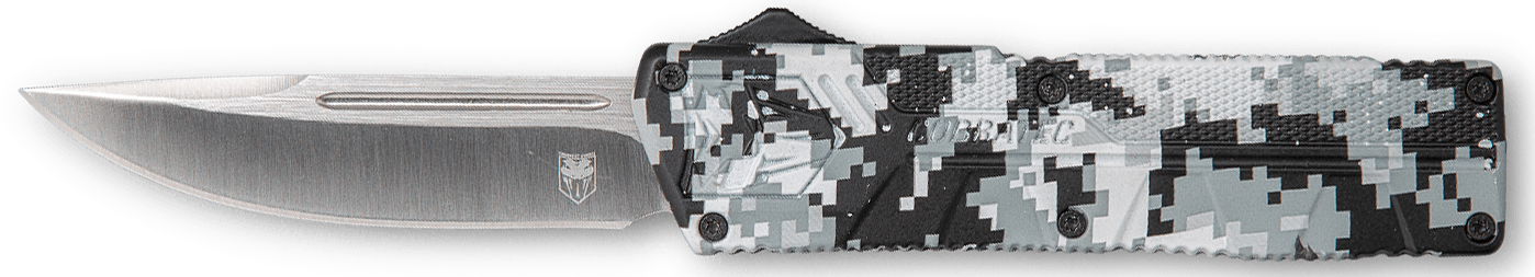 CobraTec Knives WDCCTLWDNS Lightweight 3.25" OTF Drop Point Plain D2 Steel Blade/Winter Digi Camo Aluminum Handle Includes Pocket Clip