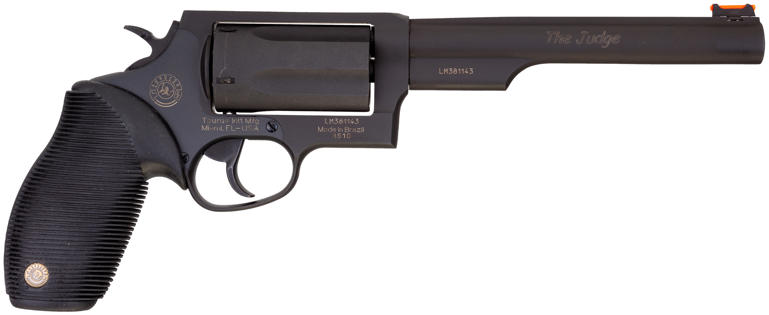 Taurus 2-441061T Judge  Compact 45 Colt (Long Colt) 410 Bore 5 Shot 6.50" Matte Black Oxide Alloy Steel Barrel, Cylinder & Frame, Black Rubber Grip, Transfer Bar Safety, Exposed Hammer