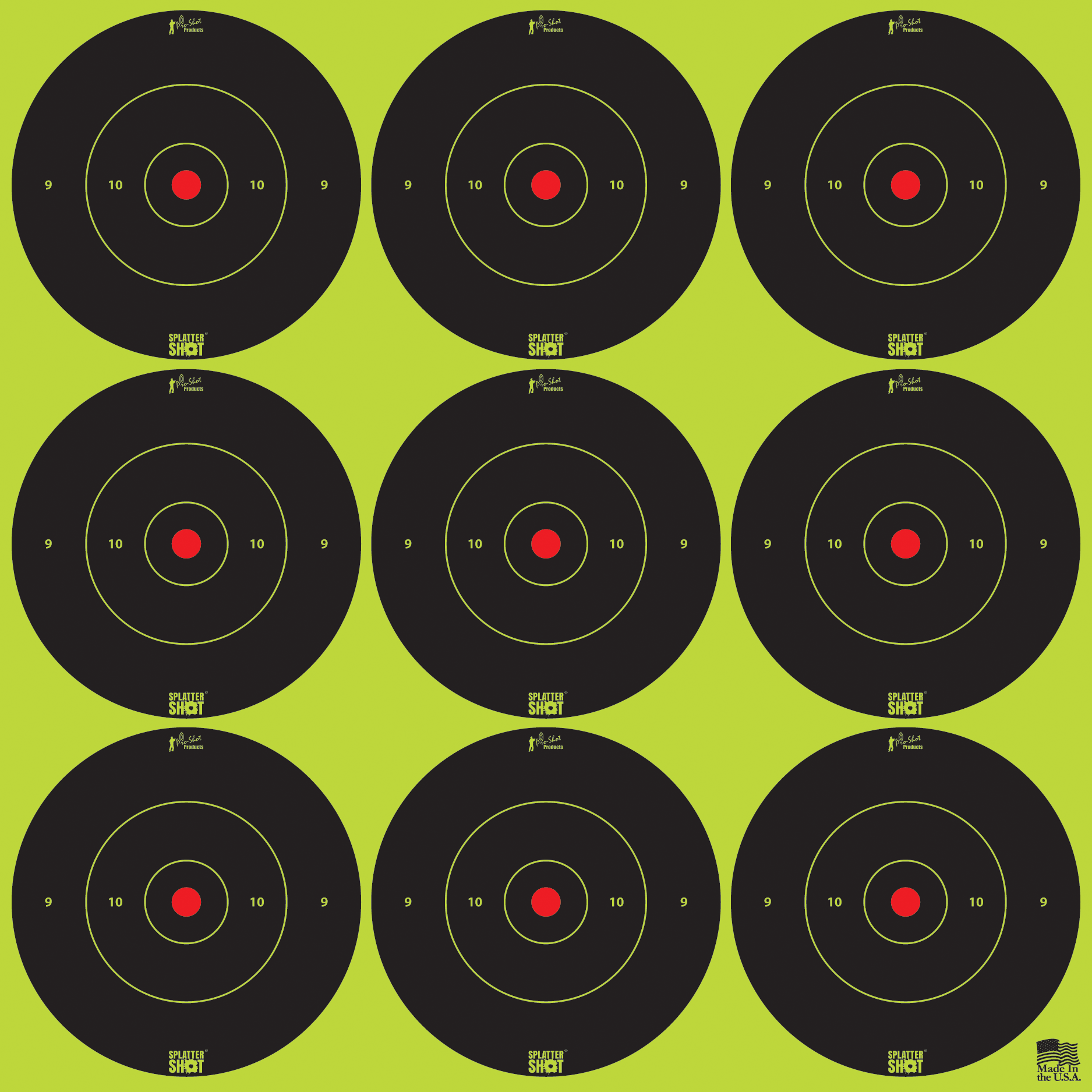 Pro-Shot 2BGREEN108 SplatterShot Self-Adhesive Paper Black/Green 2" Bullseye 12Pack/108Targets