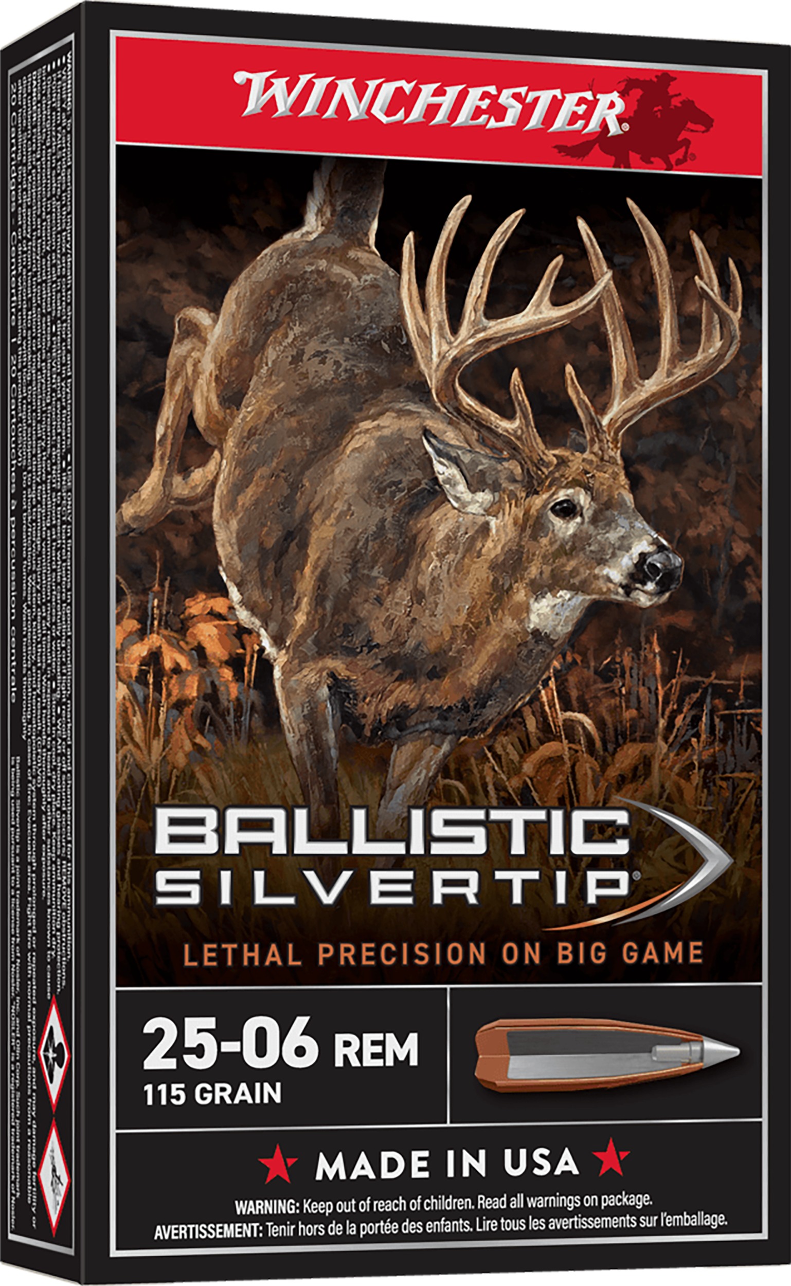 Winchester Ammo SBST2506 Ballistic Silvertip 25-06Rem 115gr Rapid Controlled Expansion Polymer Tip 20 Per Box/10 Case