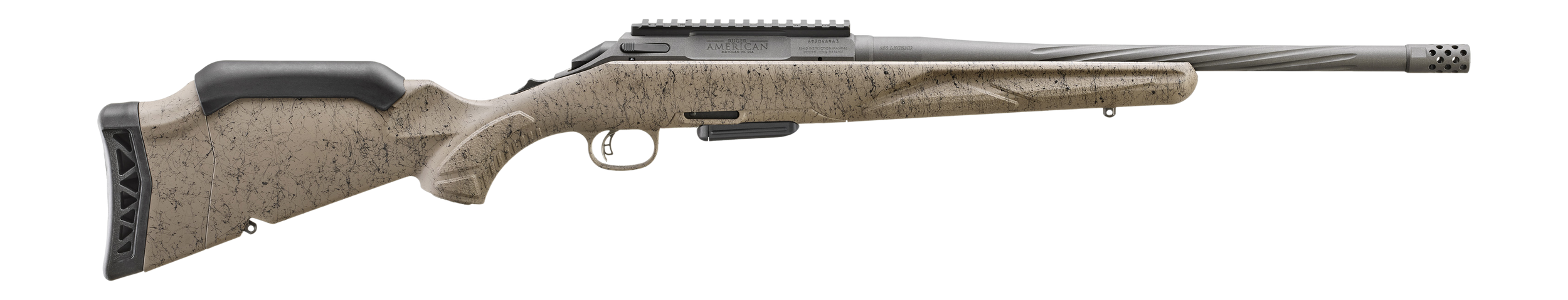 Ruger 46963 American II Ranch Full Size 400 Legend 5+1 16.10" Cobalt Cerakote Threaded Barrel & Alloy Steel Receiver w/Picatinny Rail, Flat Dark Earth Splatter Adj Comb & LOP Synthetic Stock, Left Han