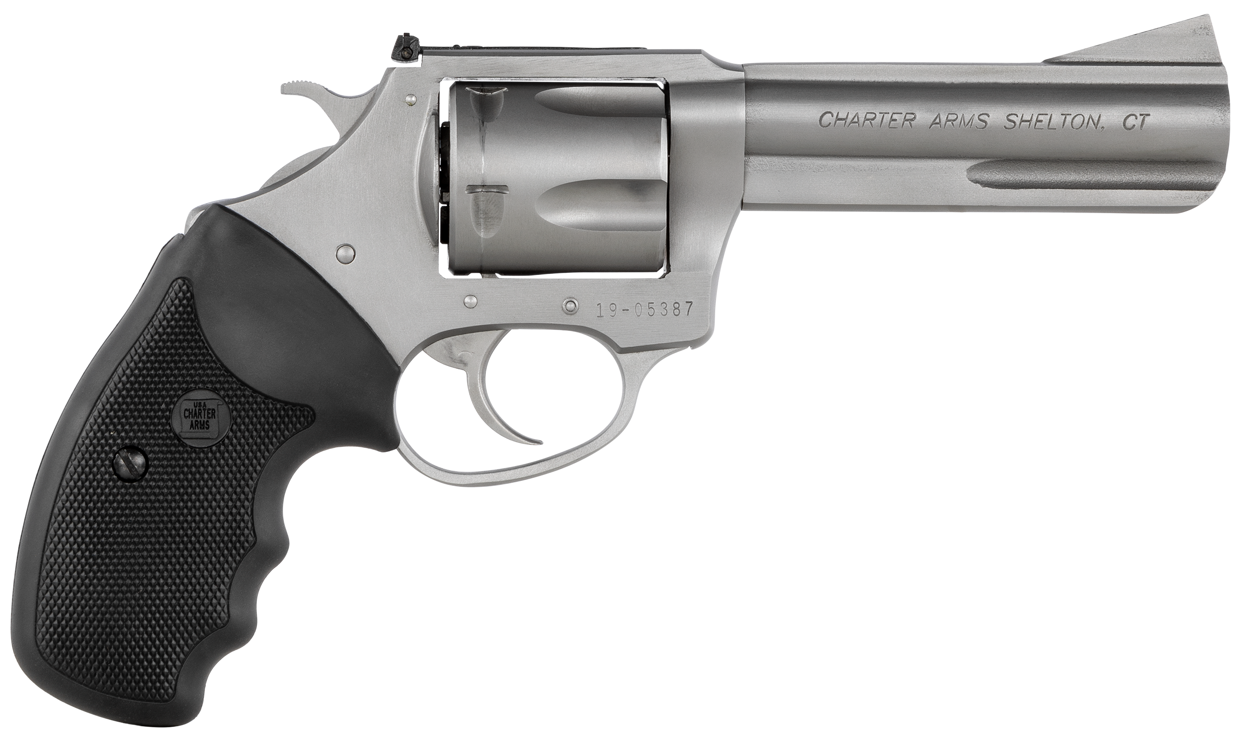 Charter Arms 74442 Bulldog Target Large 44 Special, 5 Shot 4.20" Matte Stainless Steel Barrel, Cylinder & Frame w/Black Finger Grooved Rubber Grip