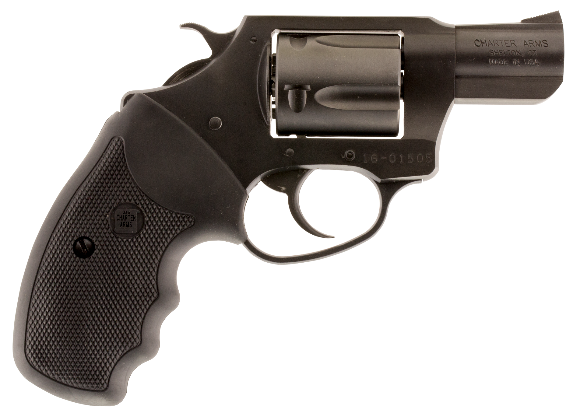 Charter Arms 63820 Undercover Small 38 Special, 5 Shot 2" Black Nitride Stainless Steel Barrel, Cylinder & Frame, Black Finger Grooved Rubber Grip, Exposed Hammer