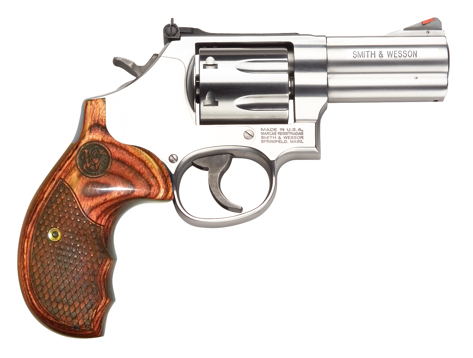 Smith & Wesson 150713 Model 686 Plus Deluxe 357 Mag or 38 S&W Spl +P Stainless Steel 3" Barrel & 7rd Cylinder,  Satin Stainless Steel L-Frame, Textured Wood Grip, Internal Lock