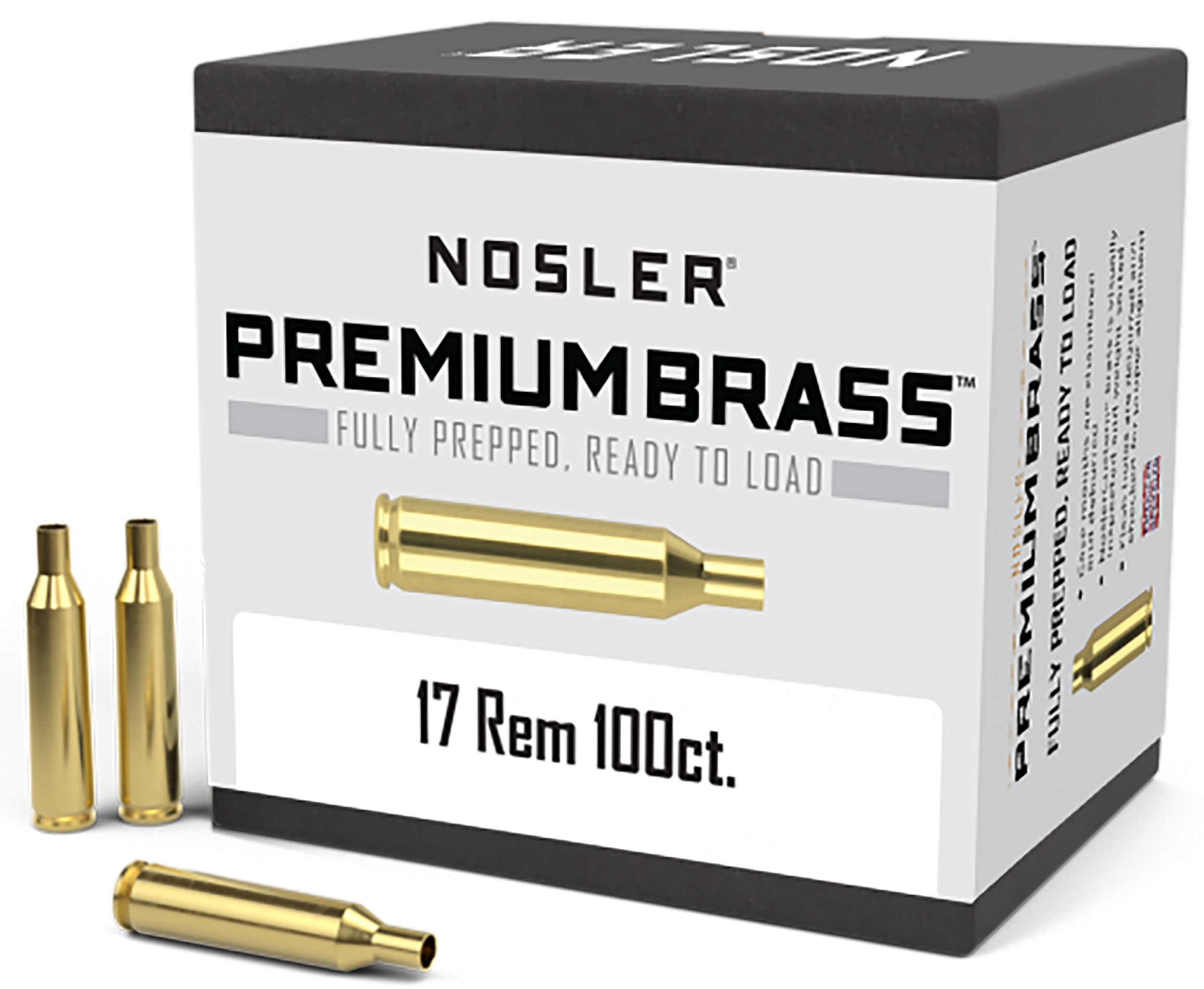 Nosler 10128 Premium Brass Unprimed Cases 17Rem Rifle Brass 100/Box